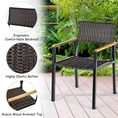 Costway 7PCS Patio Rattan Patented Dining Chair Table Set Solid Wood Frame Umbrella Hole 6 Costway 7PCS Patio Rattan Patented Dining Chair Table Set Solid Wood Frame Umbrella Hole - Image 6