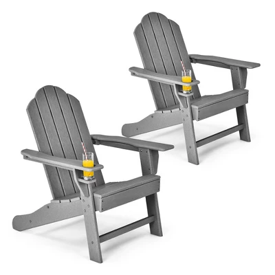 Costway 2PCS Patio Adirondack Chair Weather Resistant Garden Deck W/Cup Holder WhiteBlackGreyTurquoise 8 Costway 2PCS Patio Adirondack Chair Weather Resistant Garden Deck W/Cup Holder WhiteBlackGreyTurquoise - Image 8