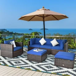 Costway 6PCS Patio Rattan Furniture Set Sofa Coffee Table Ottoman Navy -Sunnydaze Decor Store GUEST 722581b4 0a43 4ffd a737 84787c8d5a31