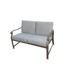 2pc Metal Outdoor Set With Loveseat & Table - Brown/Gray - GODEER