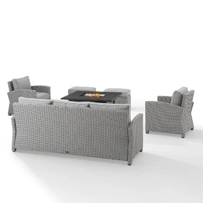 Bradenton 6pc Outdoor Wicker Sofa And Arm Chair Seating Set With Dante Fire Table And 2 Ottomans - Gray/Gray - Crosley 10 Bradenton 6pc Outdoor Wicker Sofa And Arm Chair Seating Set With Dante Fire Table And 2 Ottomans - Gray/Gray - Crosley - Image 10