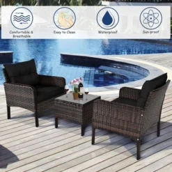 Costway 3PCS Outdoor Rattan Conversation Set Patio Garden Cushioned Sofa Chair -Sunnydaze Decor Store GUEST 7352e428 06a8 434c a01e 59d9044ed5a8