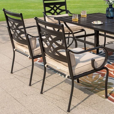 7pc Outdoor Dining Set With Chairs With Seat & Back Cushions & Metal Table With Umbrella Hole 1 7pc Outdoor Dining Set With Chairs With Seat & Back Cushions & Metal Table With Umbrella Hole
