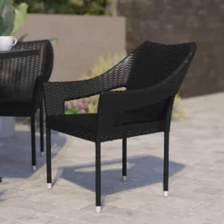 Flash Furniture Ethan Commercial Grade Stacking Patio Chair, All Weather PE Rattan Wicker Patio Dining Chair