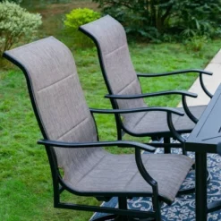 7pc Outdoor Dining Set With With Padded Sling Chairs & Metal Rectangle Table With Umbrella Hole - Captiva Designs -Sunnydaze Decor Store GUEST 74d38abe f372 4b35 828c 7eef208e4ec8