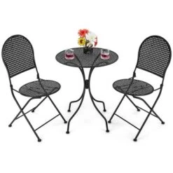3pcs Patio Bistro Set Outdoor Conversation Furniture Table & Folding Chair -Sunnydaze Decor Store GUEST 75cbca95 df33 4157 bb26 466602299020