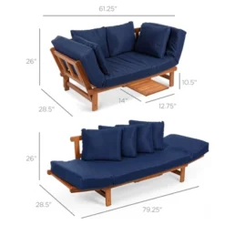 Best Choice Products Outdoor Convertible Acacia Wood Futon Sofa W/ Pullout Tray, 4 Pillows, All-Weather Cushion - Navy 11 Best Choice Products Outdoor Convertible Acacia Wood Futon Sofa W/ Pullout Tray, 4 Pillows, All-Weather Cushion - Navy -Sunnydaze Decor Store GUEST 762e0155 9033 420f bf1c 8181a03e3d8e