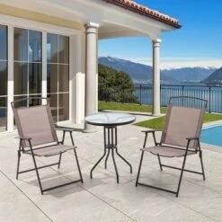3pc Outdoor Dining Furniture Patio Bistro Set With 2 Folding Chairs & Round Table -Crestlive Products