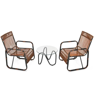 Costway 3PCS Patio Rattan Furniture Set Conversational Sofa Coffee Table Garden 9 Costway 3PCS Patio Rattan Furniture Set Conversational Sofa Coffee Table Garden - Image 9