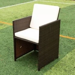 9pc Wicker Outdoor Dining Set With Cushion - Dark Brown/Beige - GODEER -Sunnydaze Decor Store GUEST 78513f8f 4a87 4f89 a38b ee2fefaaee4b 1