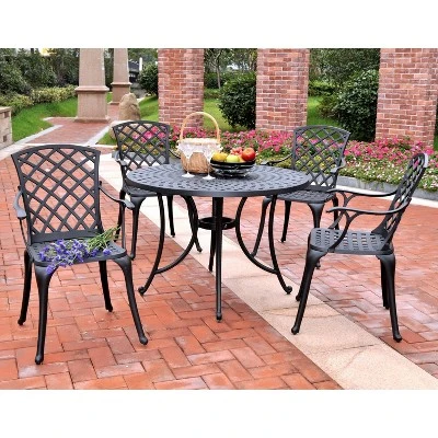Sedona 42" 5pc Outdoor Dining Set With Highback Chairs - Black - Crosley 1 Sedona 42" 5pc Outdoor Dining Set With Highback Chairs - Black - Crosley