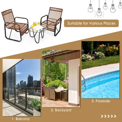 Costway 3PCS Patio Rattan Furniture Set Conversational Sofa Coffee Table Garden 5 Costway 3PCS Patio Rattan Furniture Set Conversational Sofa Coffee Table Garden - Image 5