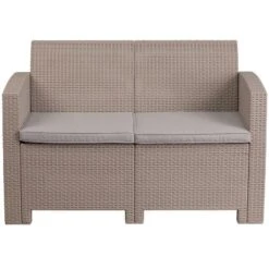 Merrick Lane Outdoor Furniture Resin Loveseat Faux Rattan Wicker Pattern 2-Seat Loveseat With All-Weather Cushions -Sunnydaze Decor Store GUEST 79186cfc 0ce0 4644 84c3 2f30eea70e35