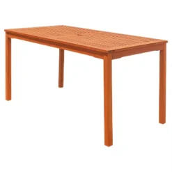 Azen Dylan Rectangular Coastal Eucalyptus Hardwood Patio Dining Table Red Brown