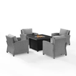 Bradenton 5pc Wicker Conversation Set With Fire Table - Gray - Crosley -Sunnydaze Decor Store GUEST 7b09ff30 ff0e 4d9f 9a5a 9bf3e3c98d94