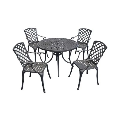 Sedona 42" 5pc Outdoor Dining Set With Highback Chairs - Black - Crosley 2 Sedona 42" 5pc Outdoor Dining Set With Highback Chairs - Black - Crosley - Image 2