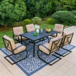 Captiva Designs 7pc Outdoor Dining Set With C-Spring Motion Chairs & Metal Table With Umbrella Hole 32 Captiva Designs 7pc Outdoor Dining Set With C-Spring Motion Chairs & Metal Table With Umbrella Hole -Sunnydaze Decor Store GUEST 7b4f2804 7d08 4fac af7b 91e9ce823443