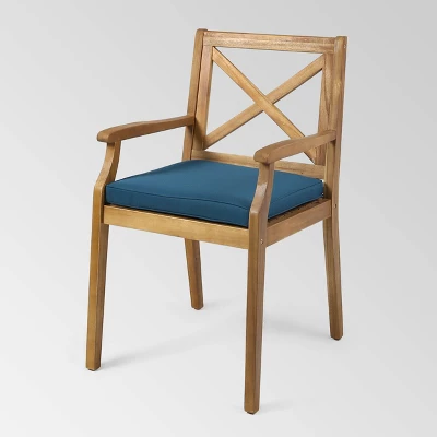 Llando 7-pc Acacia Wood Dining Set - Teak/Blue - Christopher Knight Home 2 Llando 7-pc Acacia Wood Dining Set - Teak/Blue - Christopher Knight Home - Image 2