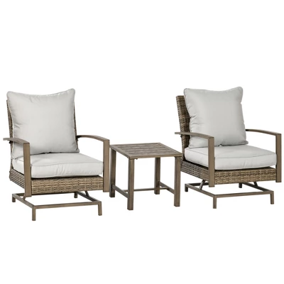 Outsunny 3-Piece Patio Bistro Set, PE Rattan Wicker Outdoor Furniture With Soft Cushions, 2 Rocking Chairs, Slatted Coffee Table, Gray 3 Outsunny 3-Piece Patio Bistro Set, PE Rattan Wicker Outdoor Furniture With Soft Cushions, 2 Rocking Chairs, Slatted Coffee Table, Gray - Image 3