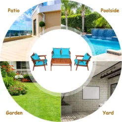 Costway 8PCS Patio Rattan Furniture Set Acacia Wood Frame Cushioned Sofa Chair Turquoise -Sunnydaze Decor Store GUEST 7c41467f e187 4507 9b2b f5079272d007