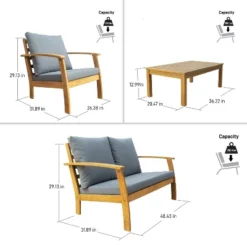 Truwood 4pc FSC Wood Patio Set With Cushions - Gray - DUKAP -Sunnydaze Decor Store GUEST 7c8e595e 6ee0 4488 8c0a d4f0a956a91a