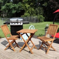 Sunnydaze Decor Sunnydaze Outdoor Solid Teak Wood With Stained Finish Nantasket Folding Bistro Table And Chairs - Brown - 3pc