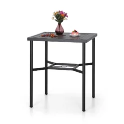 3pc Outdoor Bar Set With Swivel Stools & Square Metal Table With Umbrella Hole - Captiva Designs