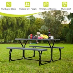 Costway Picnic Table Bench Set Outdoor Backyard Patio Garden Party Dining All Weather Black -Sunnydaze Decor Store GUEST 7e86f072 f10b 41b9 a995 7e72a6055442