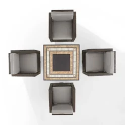 Palm Harbor 5pc Outdoor Wicker Conversation Set With Fire Table - Gray - Crosley -Sunnydaze Decor Store GUEST 7eb5243a 5d24 4f82 a3ce 2c3a59c1f0fa