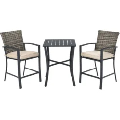 Tangkula 3-Piece Patio Rattan Furniture Set Outdoor Bistro Set Cushioned Chairs & Table Set Gray/Brown -Sunnydaze Decor Store GUEST 7f5f189c 28c8 42d0 b69a bb2d47e30f20