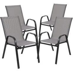 Emma And Oliver Five Piece Patio Table Set With Metal Table With Tempered Glass Top And 4 Flex Comfort Stacking Chairs -Sunnydaze Decor Store GUEST 7fcd6882 9d5a 4725 bcfd eec0c14b4ae2