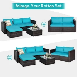Costway 4PCS Patio Rattan Corner Sofa With Blue Cushion 16 Costway 4PCS Patio Rattan Corner Sofa With Blue Cushion -Sunnydaze Decor Store GUEST 80344ea7 3a66 4f76 a92f 3cd805dce95a