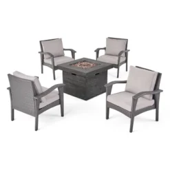 Keana 5pc Faux Rattan Club Chair & Fire Pit Chat Set - Christopher Knight Home -Sunnydaze Decor Store GUEST 80adfc4c 37f3 4b44 89e5 491011ad427d