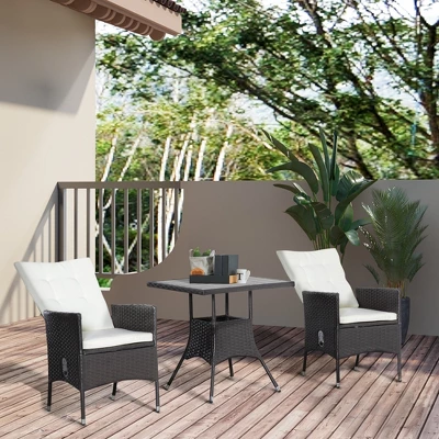 Outsunny 3 Pieces Patio PE Rattan Sofa Set, Outdoor Recliner Chairs With Wood Grain Plastic Top Coffee Table Conversation Furniture Set, For Garden, Backyard, Deck 2 Outsunny 3 Pieces Patio PE Rattan Sofa Set, Outdoor Recliner Chairs With Wood Grain Plastic Top Coffee Table Conversation Furniture Set, For Garden, Backyard, Deck - Image 2