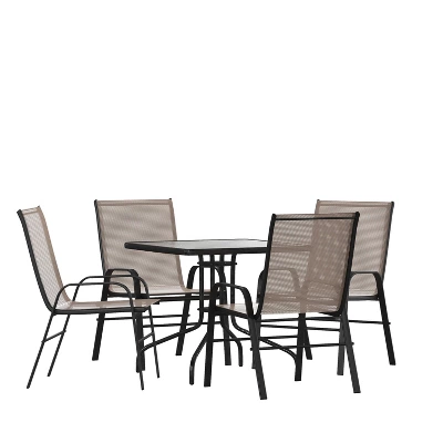 Emma And Oliver Five Piece Patio Dining Set - Square Table With Powder Coated Frame And Tempered Glass Top & 4 Flex Comfort Stack Chairs 10 Emma And Oliver Five Piece Patio Dining Set - Square Table With Powder Coated Frame And Tempered Glass Top & 4 Flex Comfort Stack Chairs - Image 10