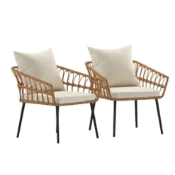 Emma And Oliver Indoor/Outdoor Bohemian Natural Rattan Rope Patio Chairs With Open Weave Design And Removable Plush Cushions 10 Emma And Oliver Indoor/Outdoor Bohemian Natural Rattan Rope Patio Chairs With Open Weave Design And Removable Plush Cushions -Sunnydaze Decor Store GUEST 82b1ce77 837c 4493 9b60 94d525d45141 2