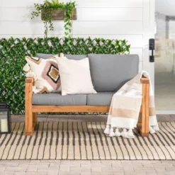 Galia Square Leg Acacia Wood Patio Loveseat With Cushions - Brown - Saracina Home -Sunnydaze Decor Store GUEST 83499b4c 7af6 4677 b9b7 2250ee9b30a1