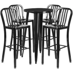 Merrick Lane Outdoor Dining Set With 24" Round Table And Slatted Back Bar Stools With Footrests -Sunnydaze Decor Store GUEST 83bccd51 6a07 45c3 8600 d272a42aa290