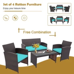Tangkula 8PCS Outdoor Patio Furniture Sets Weather-Resistant Rattan Sofas W/ Soft Cushion Turquoise -Sunnydaze Decor Store GUEST 84496646 d45d 4fa3 8f4e 909317ef99b2