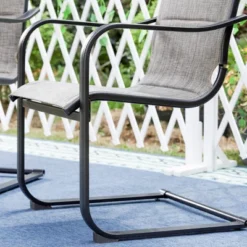 Patio Set With Steel Table With 1.57" Umbrella Hole & Metal Padded Sling C-Spring Arm Chairs - Captiva Designs -Sunnydaze Decor Store GUEST 8558704d 6621 422a 8702 4d0c5e9e62f7 2