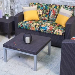 Russ Rattan Coffee Table With Aluminum Legs - Lagoon