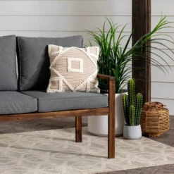 Saybrook Modern Metal And Wood Patio Loveseat - Gray/Dark Brown - Saracina Home -Sunnydaze Decor Store GUEST 86879b55 3938 4727 9563 eccc69fd1d33