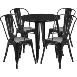 Emma And Oliver Commercial Grade 30" Round Metal Indoor-Outdoor Table Set With 4 Cafe Chairs -Sunnydaze Decor Store GUEST 8827dc43 5898 44e7 8d4f ee78805f4a97