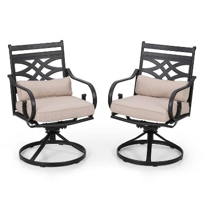 5pc Outdoor Dining Set With Swivel Chairs With Seat & Back Cushions & Square Metal Table With Umbrella Hole - Captiva Designs 7 5pc Outdoor Dining Set With Swivel Chairs With Seat & Back Cushions & Square Metal Table With Umbrella Hole - Captiva Designs - Image 7