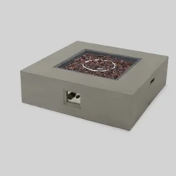 Oana 7pc Acacia V-Shaped Sectional Sofa Set With Fire Pit - Teak/Beige/Light Gray - Christopher Knight Home -Sunnydaze Decor Store GUEST 8893c7e1 0d56 4b57 b707 47e41e847d7d