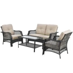 Costway 4PCS Patio Wicker Furniture Set Loveseat Sofa Coffee Table W/ Cushion 17 Costway 4PCS Patio Wicker Furniture Set Loveseat Sofa Coffee Table W/ Cushion -Sunnydaze Decor Store GUEST 88f01679 f707 4e96 9799 df8612e03cb1