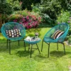 Costway 3PCS Patio Acapulco Furniture Bistro Set Plastic Rope Glass Table