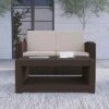 Merrick Lane Outdoor Furniture Coffee Table Chocolate Brown Faux Rattan Wicker Pattern All-Weather Patio Coffee Table With Shelving
