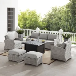 Bradenton 6pc Outdoor Wicker Sofa And Arm Chair Seating Set With Dante Fire Table And 2 Ottomans - Gray/Gray - Crosley 17 Bradenton 6pc Outdoor Wicker Sofa And Arm Chair Seating Set With Dante Fire Table And 2 Ottomans - Gray/Gray - Crosley -Sunnydaze Decor Store GUEST 8ae53278 fad2 43ad 9bd6 17079a4e9c5d