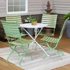 Sunnydaze Decor Sunnydaze Indoor/Outdoor Shabby Chic Cafe Chestnut Wood Folding Bistro Table And Chairs - 5pc